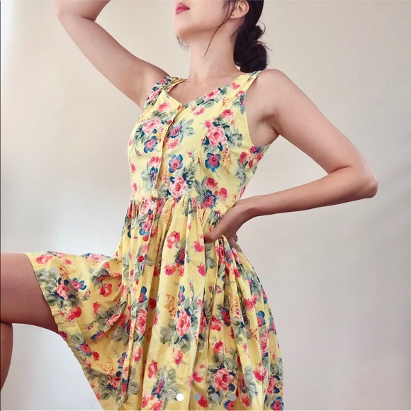 Vintage Yellow Button Up Sundress - Picture 3 of 4